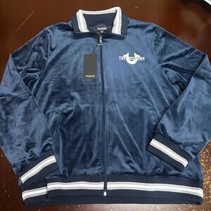 True religion, Blue, Gray, velour full zip jacket, Man, large